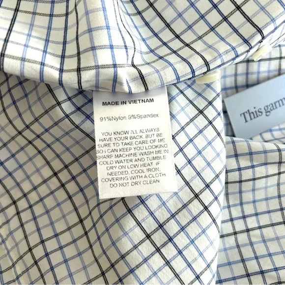 Stantt NEW Performance Tech Stretch Shirt Blue Black Tattersall Size 17.5 34/35 - Picture 12 of 13